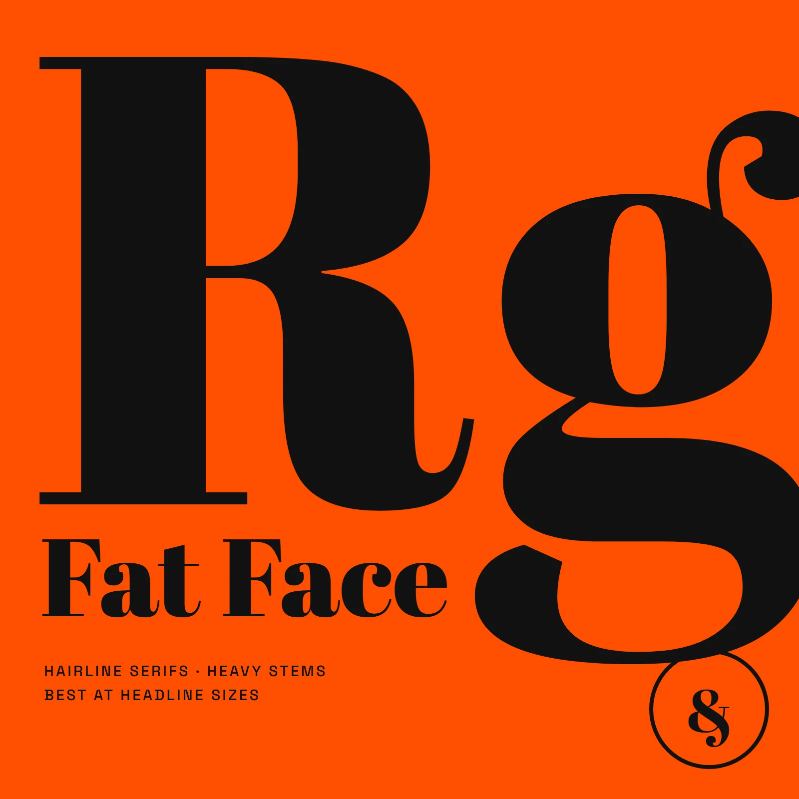 Black ultra-high-contrast fat serif letters Rg on a bright orange background