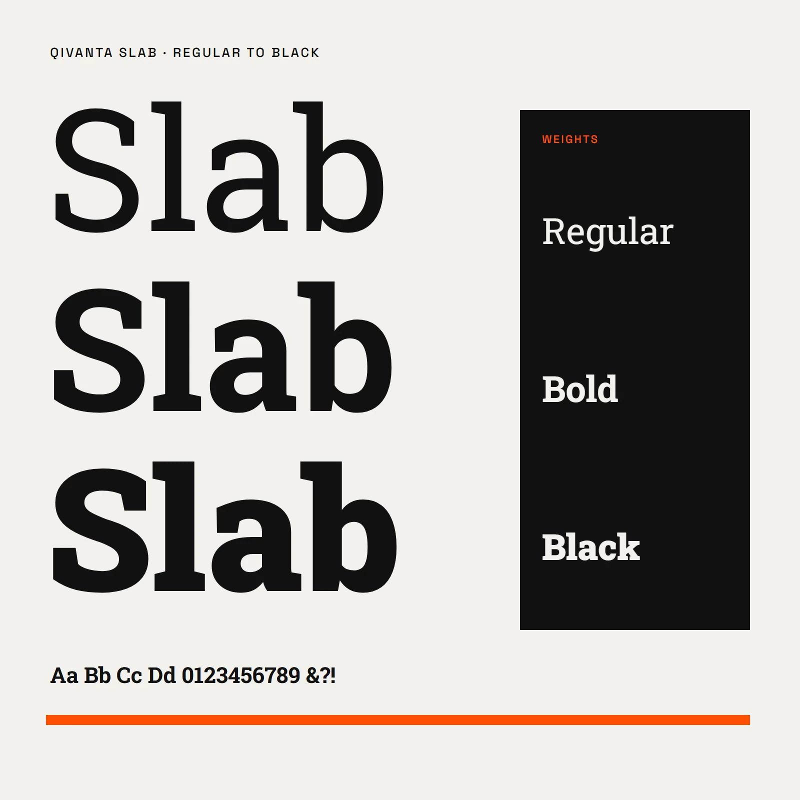 The word Slab set three times in Regular, Bold and Black weights of a slab serif